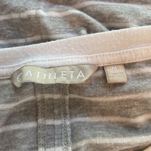 Athleta Light Gray & White Striped Threadlight Layering Top Size Medium - Picture 7 of 9